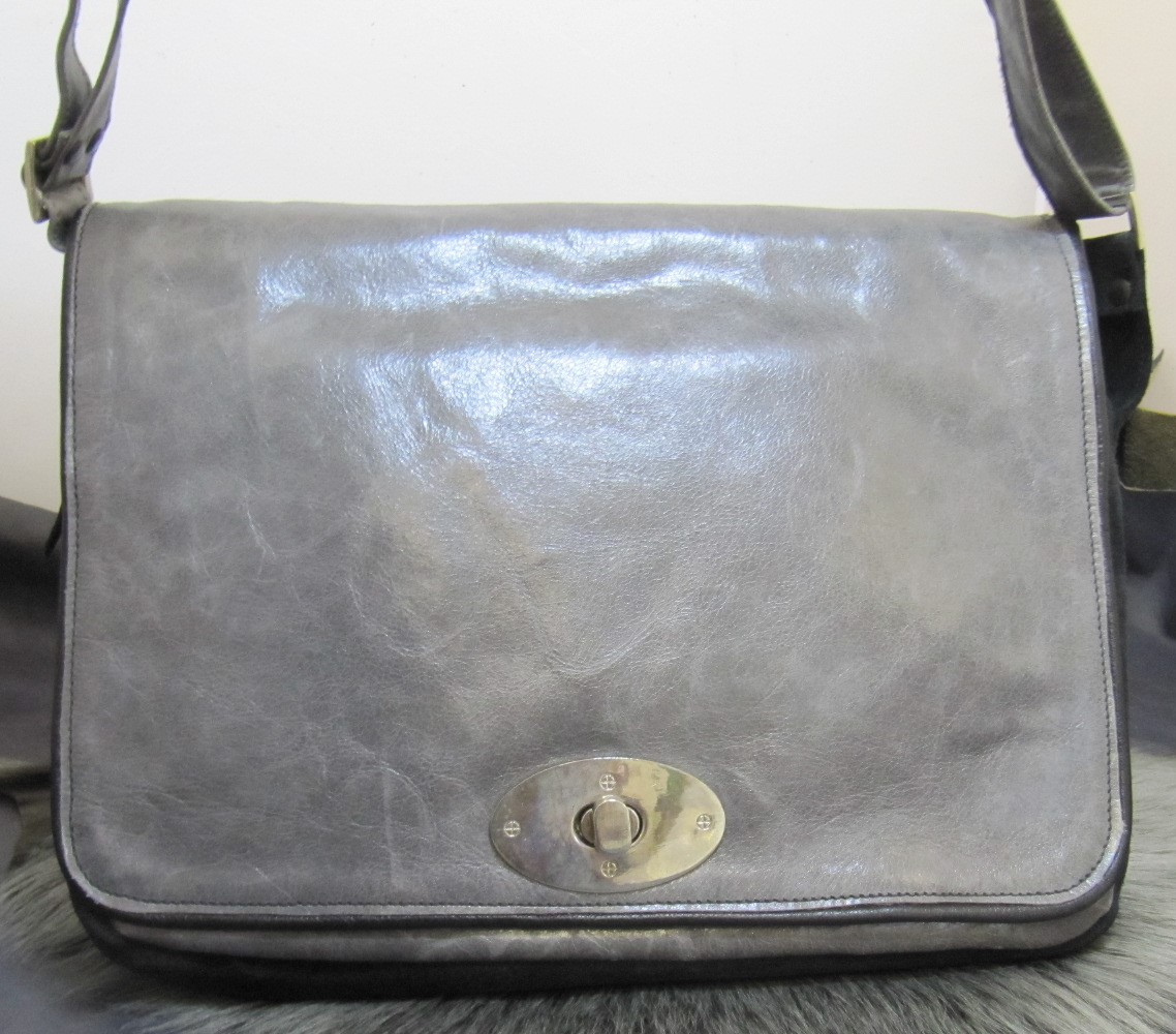 Grey leather and black suede handbag