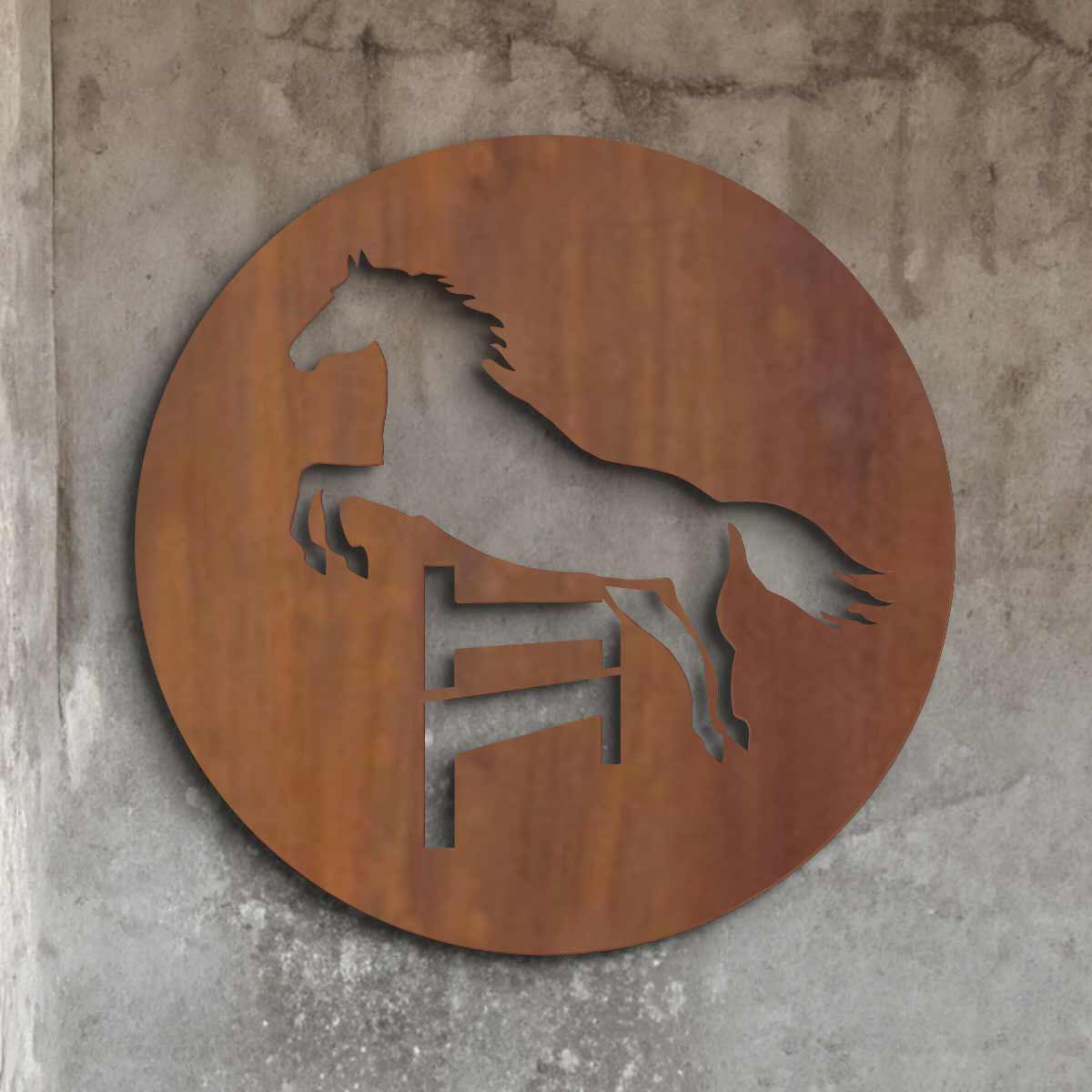 Spring paard in cirkel - cortenstaal wanddecoratie voor binnen en buiten