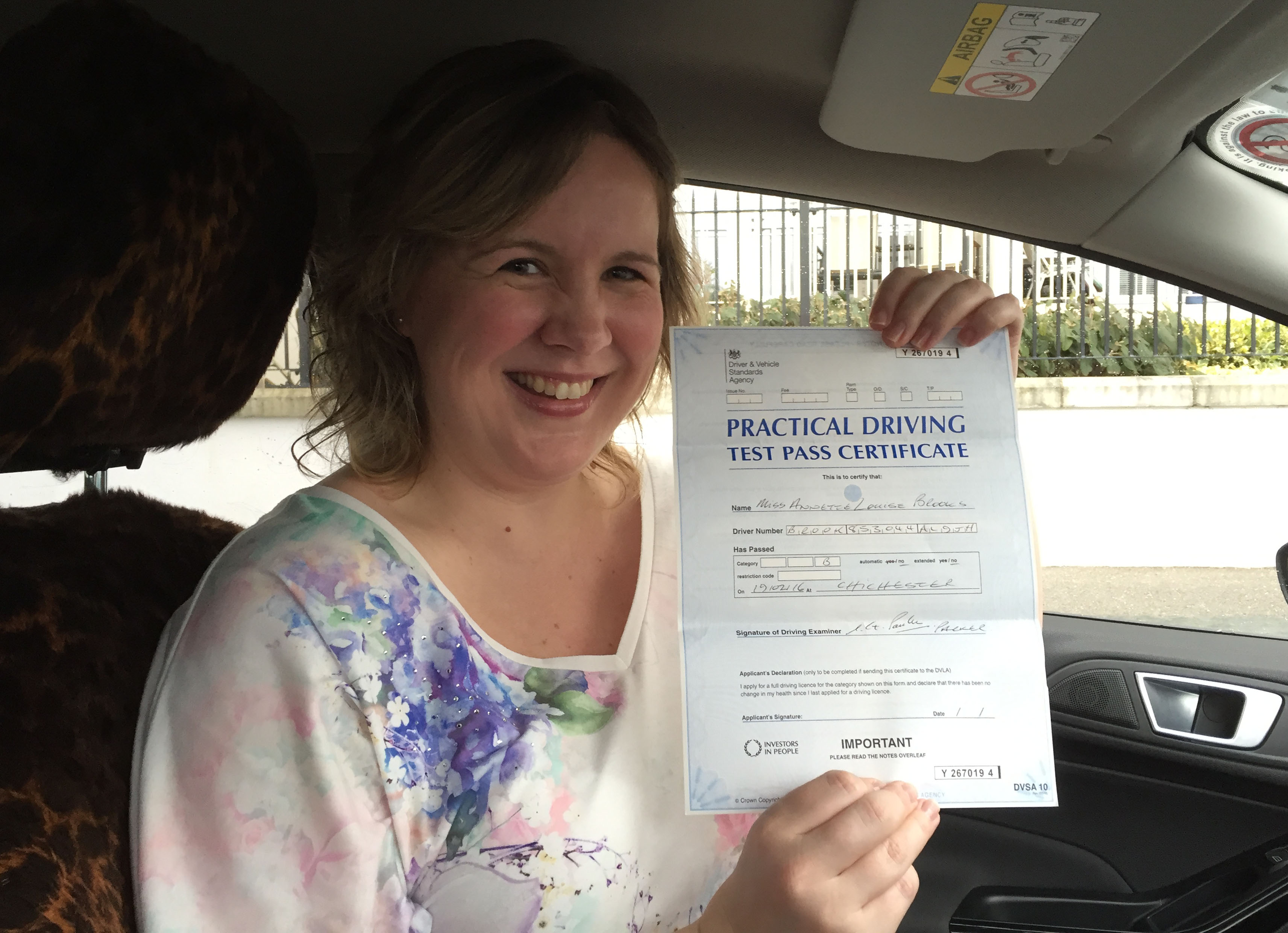 A first time Purple Driving pass for Louise!